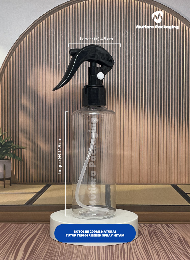 BOTOL BR 200 ML NATURAL TUTUP TRIGER BEBEK SPRAY BLACK 