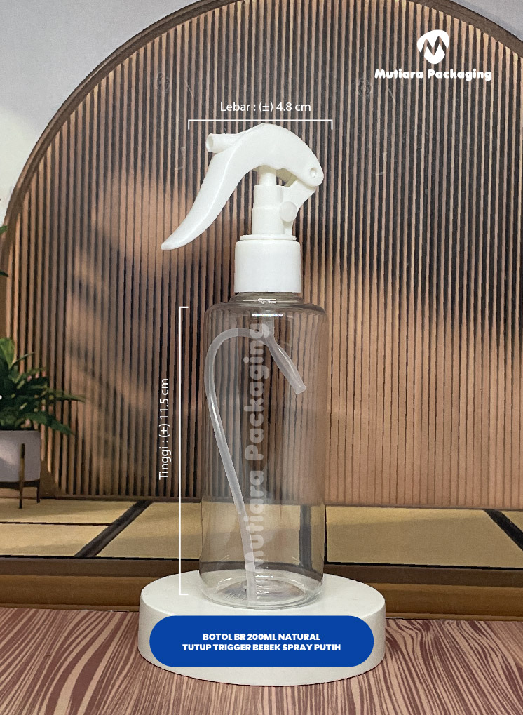 BOTOL BR 200ML NATURAL  TUTUP TRIGER BEBEK SPRAY PUTIH 