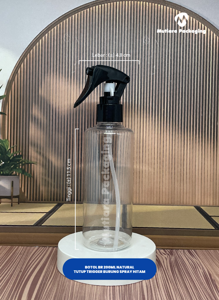 BOTOL BR 200ML NATURAL TUTUP TRIGER BURUNG SPRAY BLACK