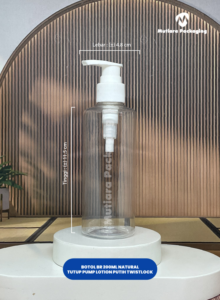 BOTOL BR 200ML NATURAL TUTUP PUMP LOTION PUTIH TWISTLOCK