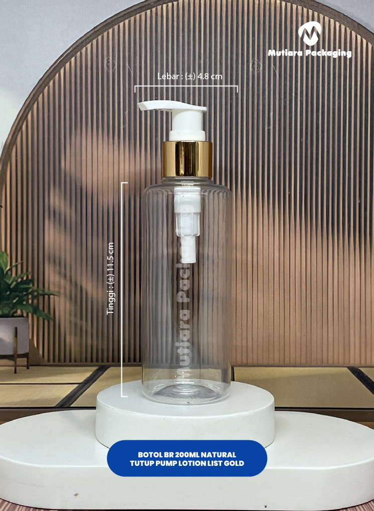 BOTOL BR 200ML NATURAL TUTUP PUMP LOTION LIST GOLD