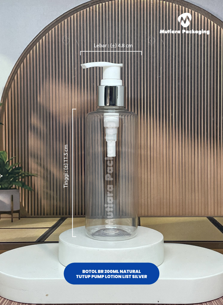 BOTOL BR 200ML NATURAL  TUTUP PUMP LOTION LIST SILVER