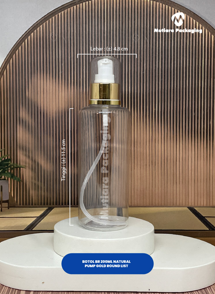 BOTOL BR 200ML NATURAL   TUTUP PUMP GOLD ROUND LIST