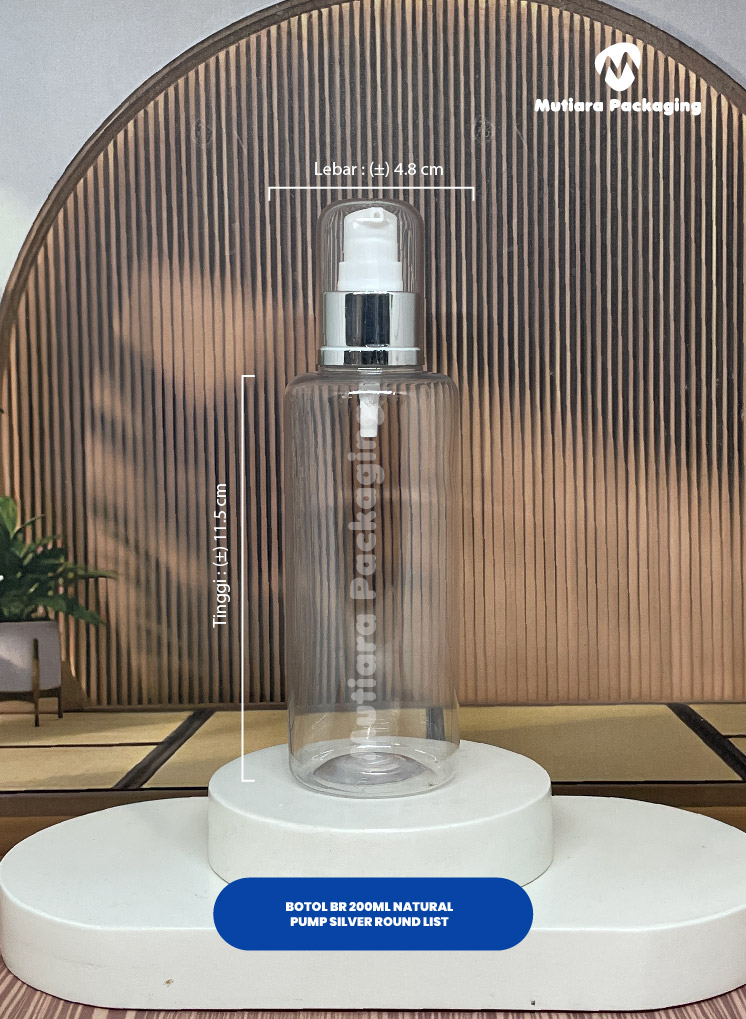 BOTOL BR 200ML NATURAL  TUTUP PUMP SILVER ROUND LIST