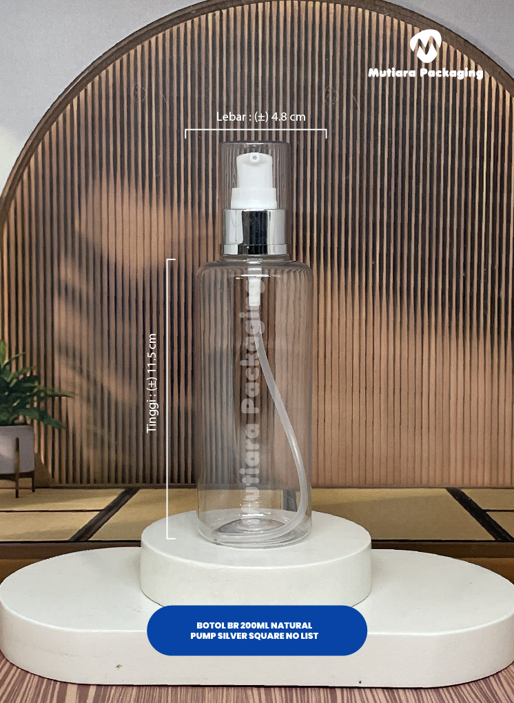 BOTOL BR 200ML NATURAL  TUTUP PUMP SILVER SQUARE NOLIST