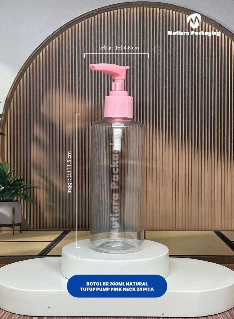 BOTOL BR 200ML NATURAL TUTUP PUMP PINK NECK 24 PITA