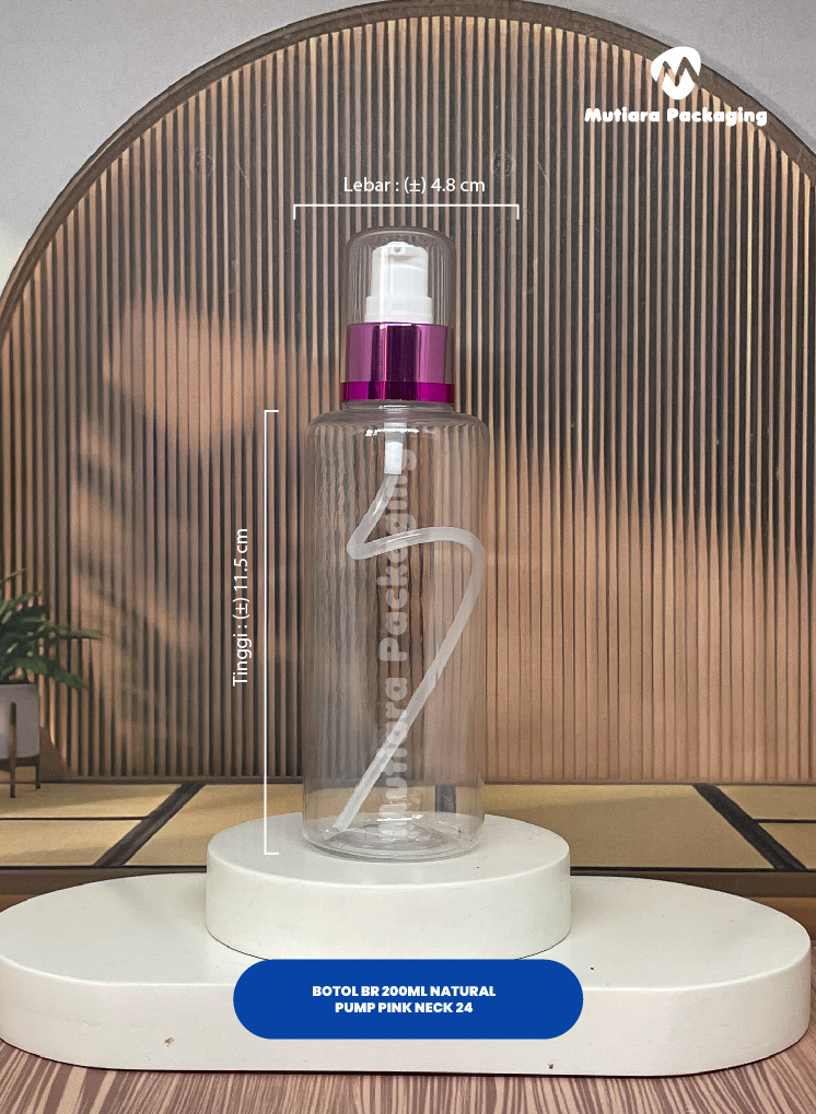 BOTOL BR 200ML NATURAL  TUTUP PUMP PINK NECK 24
