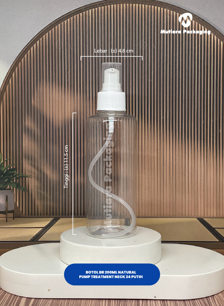 BOTOL BR 200ML NATURAL  TUTUP PUMP TREATMENT NECK 24 PUTIH