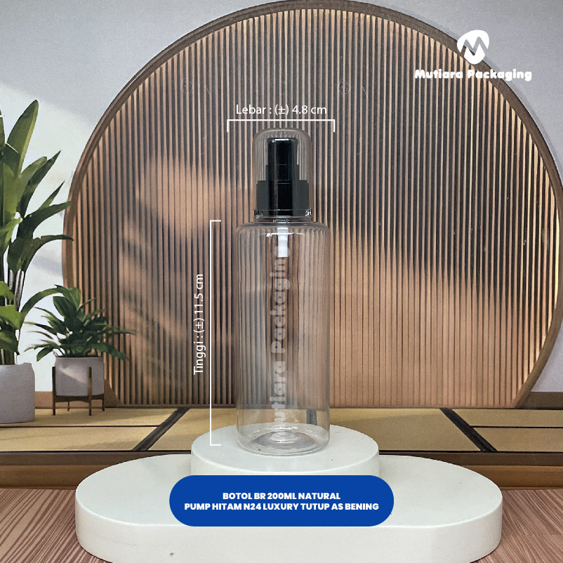 BOTOL BR 200ML NATURAL   PUMP HITAM N24 LUXURY TUTUP AS BENING