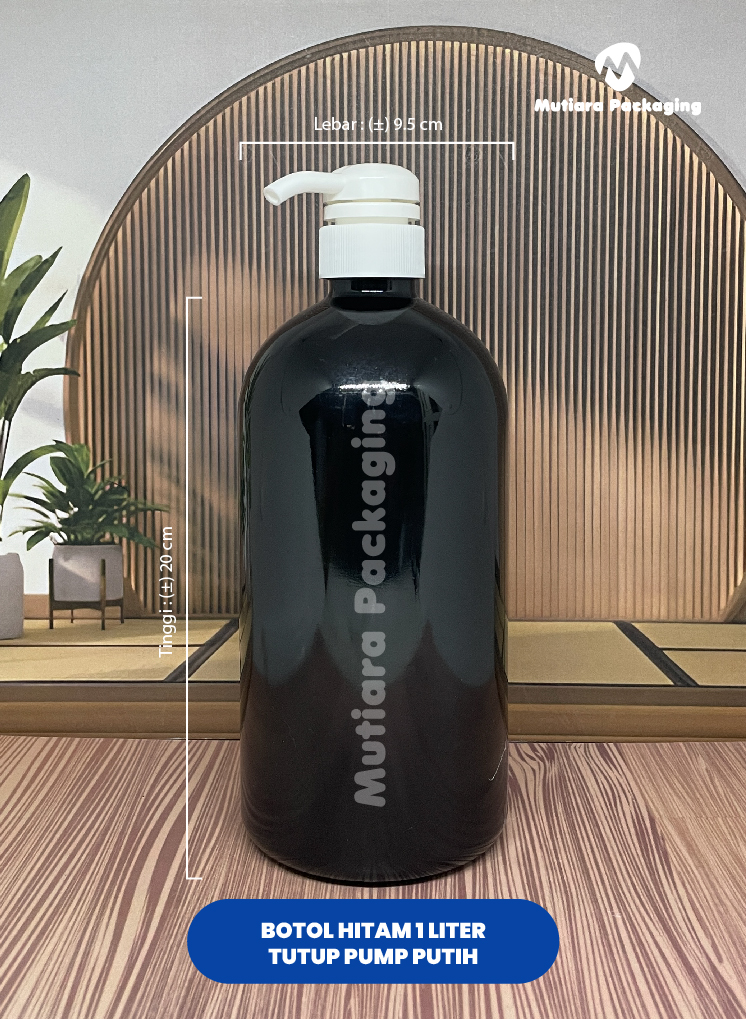BOTOL 1 LITER HITAM TUTUP PUMP PUTIH