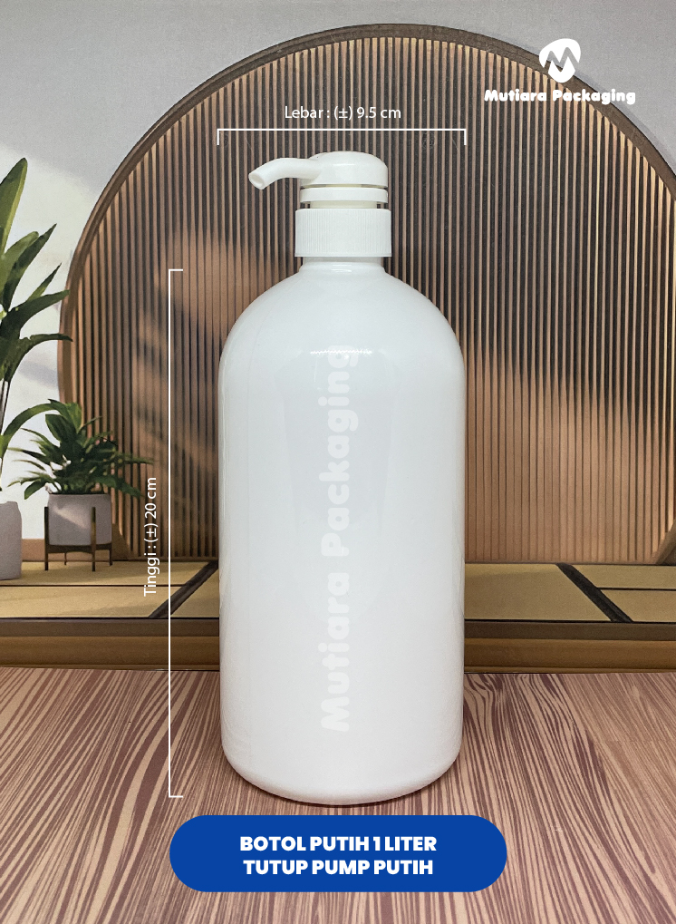 BOTOL 1 LITER PUTIH TUTUP PUMP PUTIH